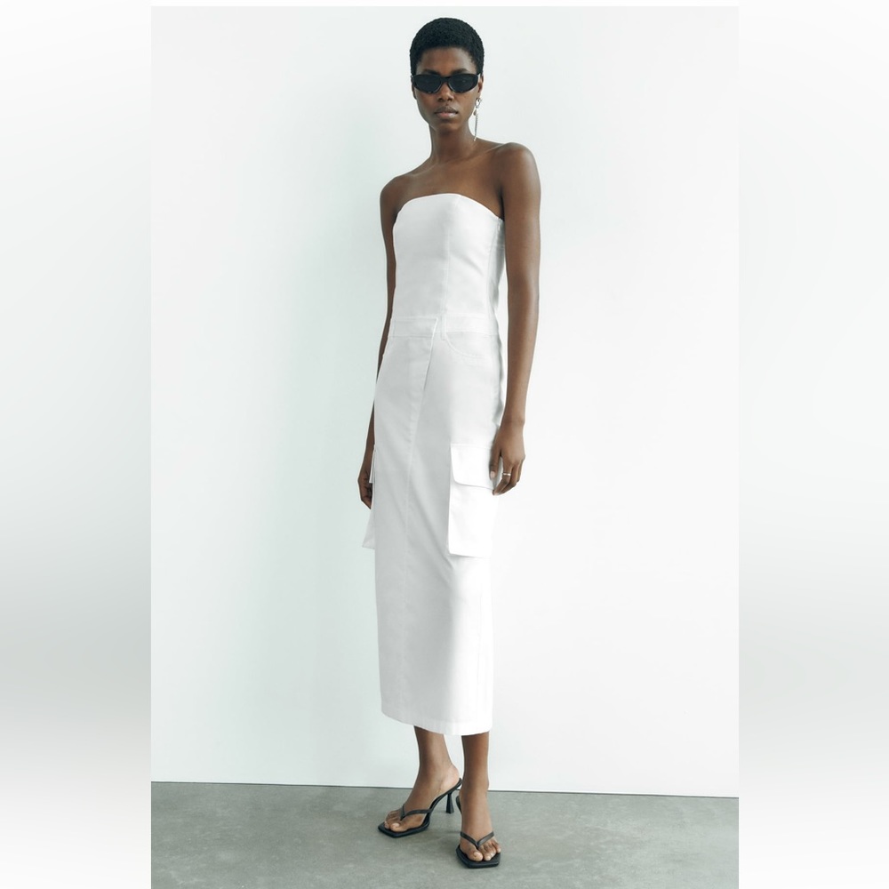 Zara STRAPLESS TRENCH COAT DRESS. White. Size XS. New with Tags.